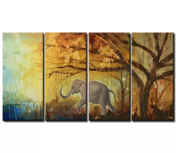 landscape paintings - big abstract mixed media elephant painting on canvas