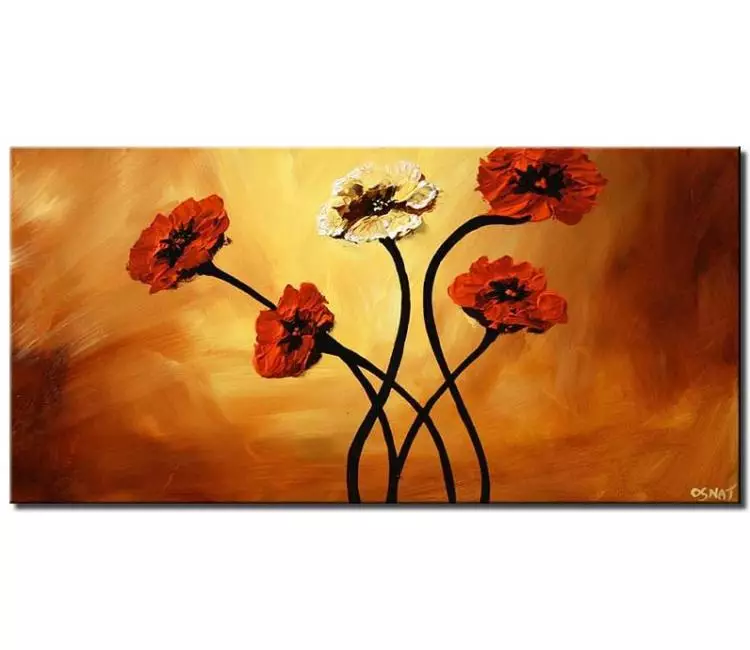 floral painting - abstract red flowers painting on canvas textured acrylic modern wall art