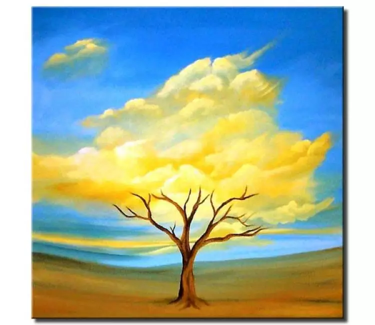 landscape paintings - heavenly blossoming tree blue sky