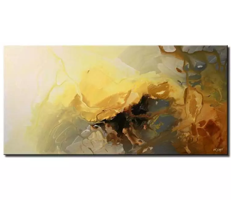 fluid painting - modern yellow grey abstract painting on canvas beautiful living room wall art
