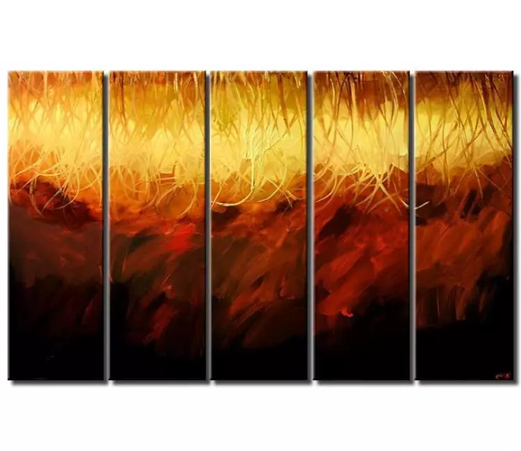 arcs painting - big abstract painting red gold on large canvas art multi panel modern wall art