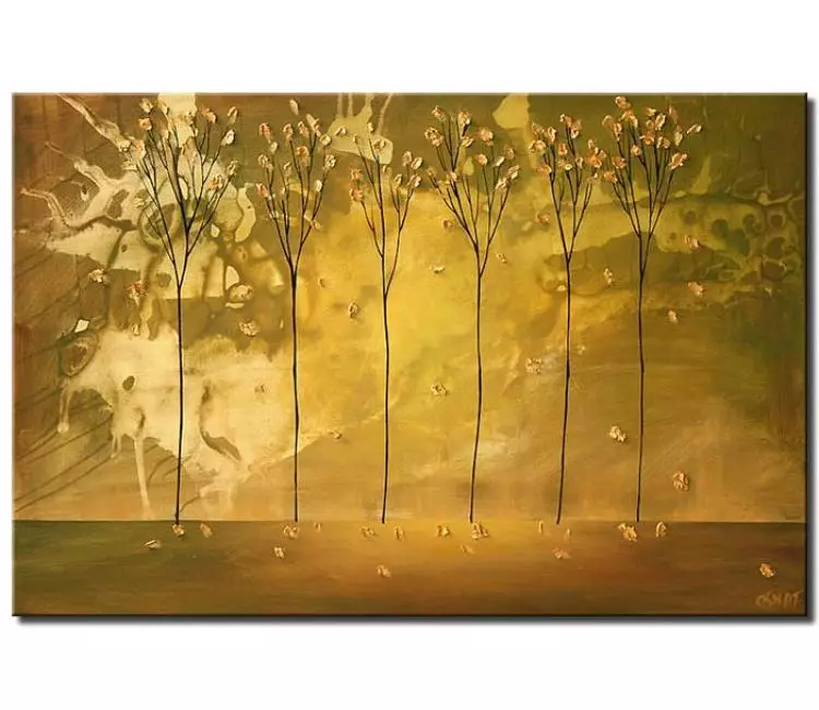 landscape paintings - modern green gold abstract trees painting on canvas modern wall art