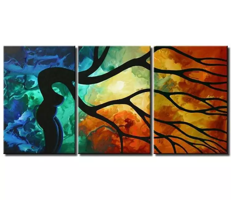 trees painting - big abstract tree painting on canvas colorful multi panel large woman body tree painting