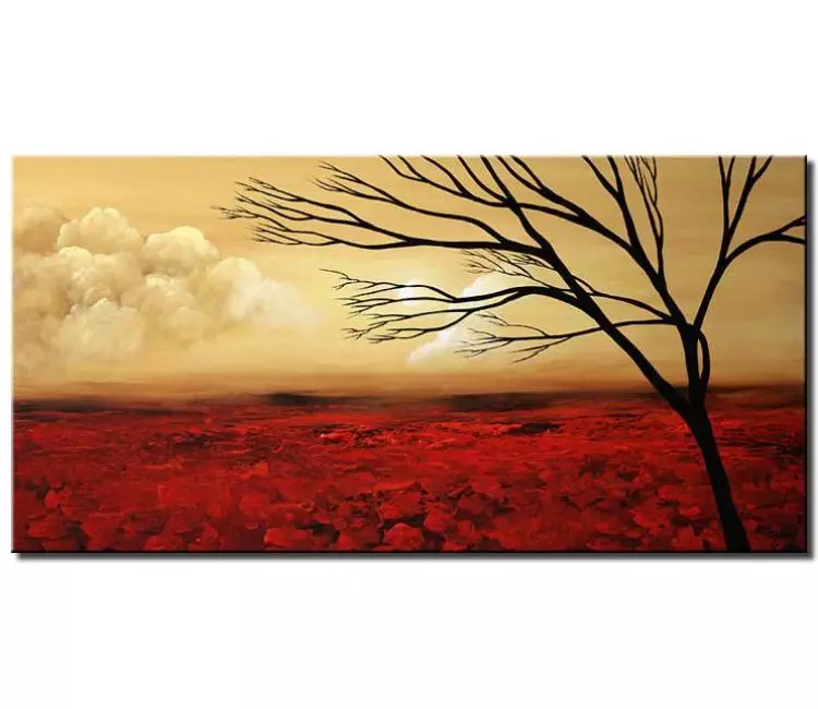landscape paintings - abstract landscape tree painting on canvas minimalist red beige simple modern art