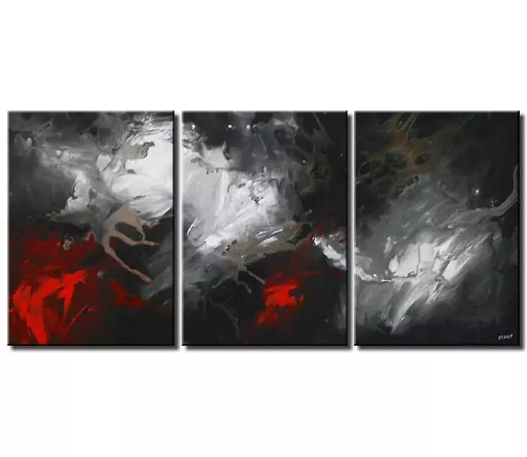 abstract painting - black grey red abstract painting on canvas big multi panel minimalist modern art