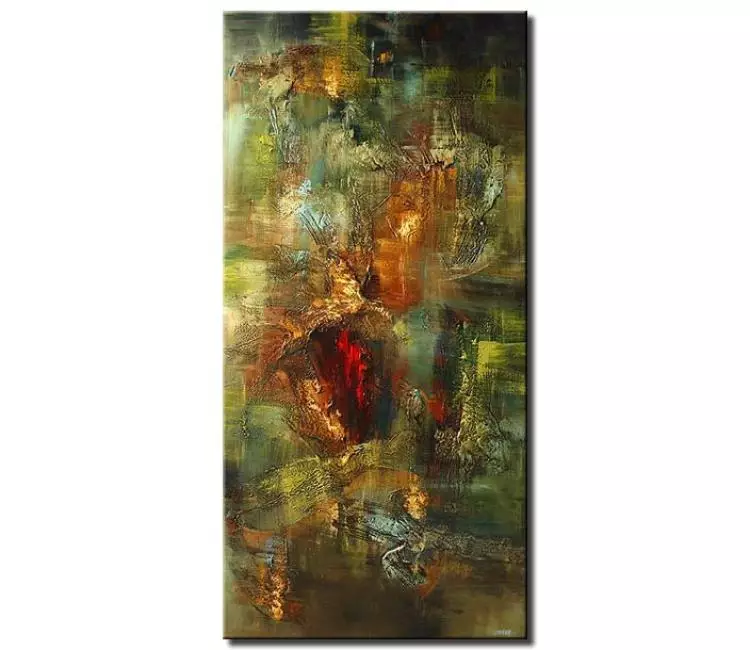 abstract painting - vertical green abstract art on canvas modern textured earth tones colors living room wall art