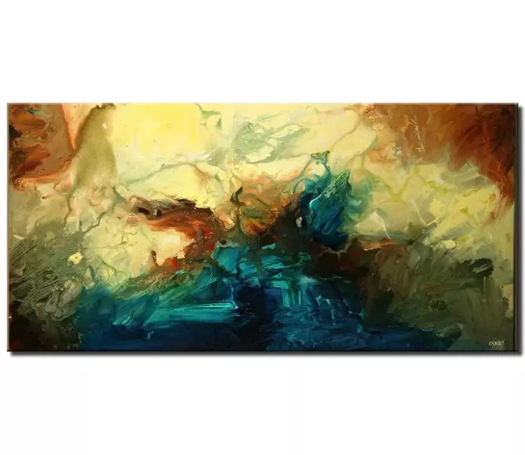 abstract painting - modern teal yellow abstract painting on canvas best abstract art