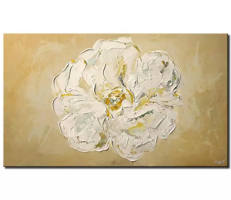 floral painting - white flower abstract painting on canvas minimalist white beige textured modern art