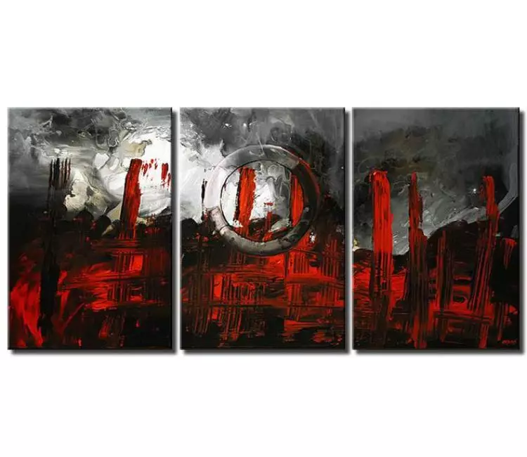 abstract painting - oil acrylic big abstract painting on multi panel canvas red black grey white minimalist modern art