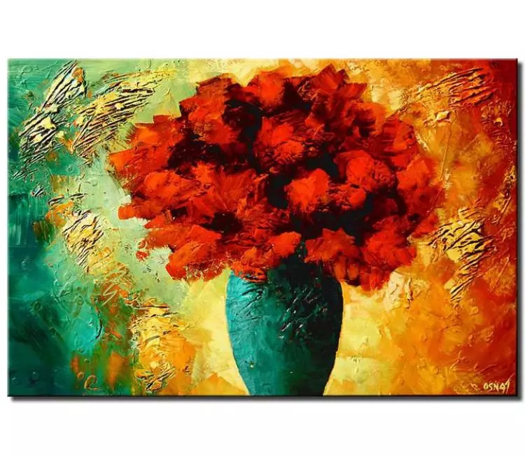 floral painting - flowers in vase abstract painting on canvas modern textured colorful painting