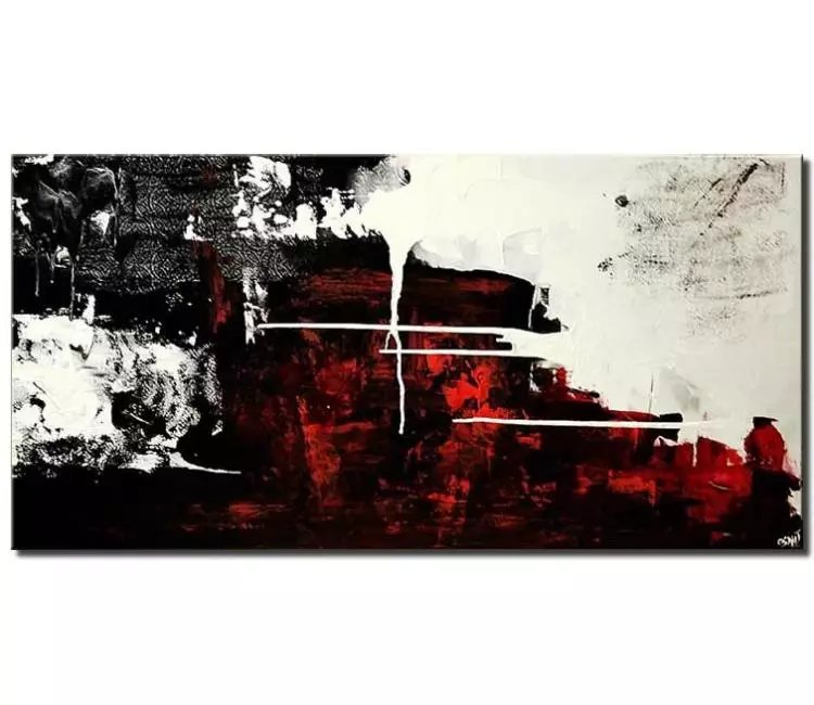 abstract painting - red black white abstract art on canvas minimalist original modern living room wall art