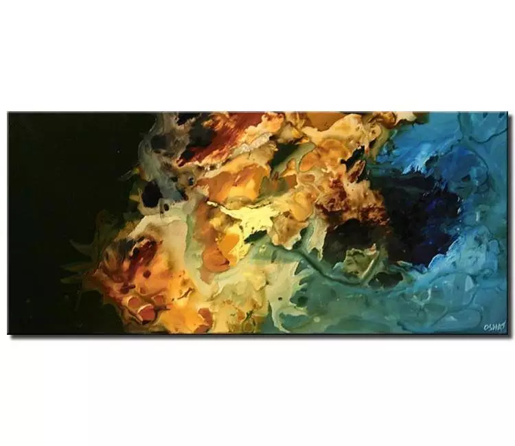 abstract painting - yellow blue abstract painting modern original living room wall art on canvas