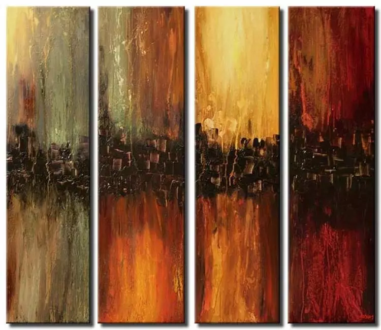 abstract painting - multi panel big earth tone wall art for living room modern original large canvas art in neutral colors
