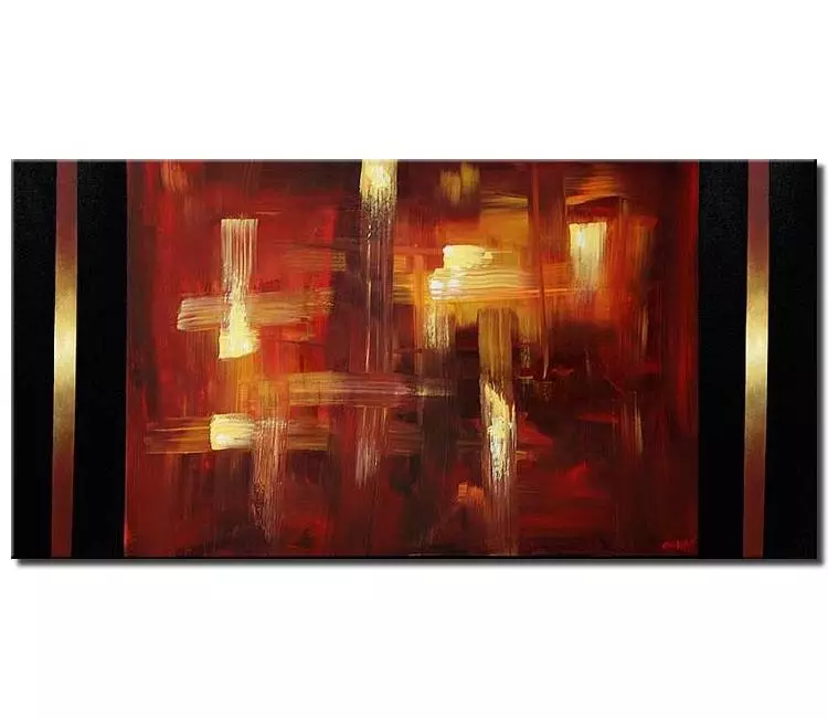 geometric painting - red black gold abstract painting on canvas modern minimalist living room wall art