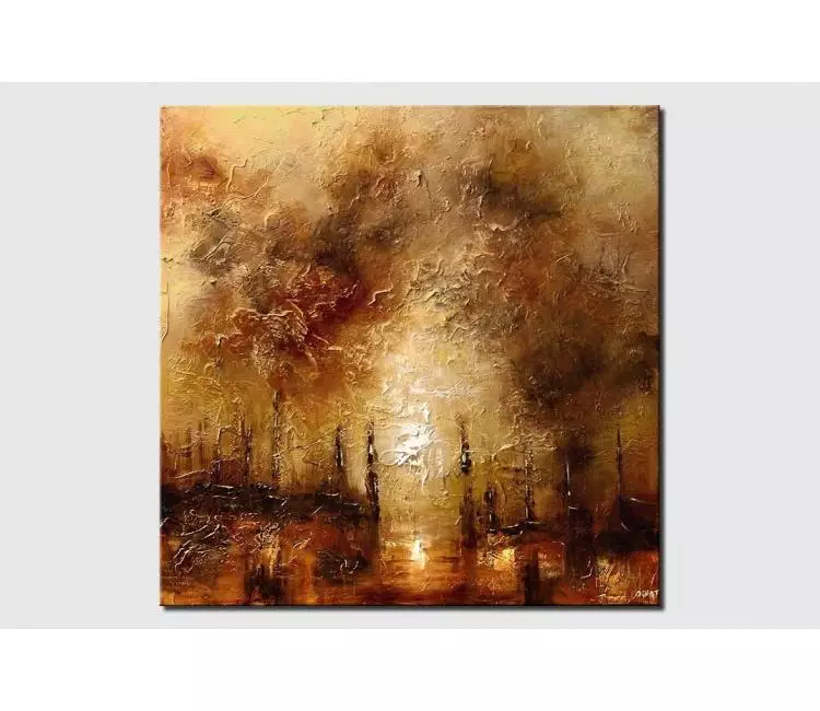 landscape paintings - minimalist abstract landscape painting square canvas art in beige brown colors textured modern art