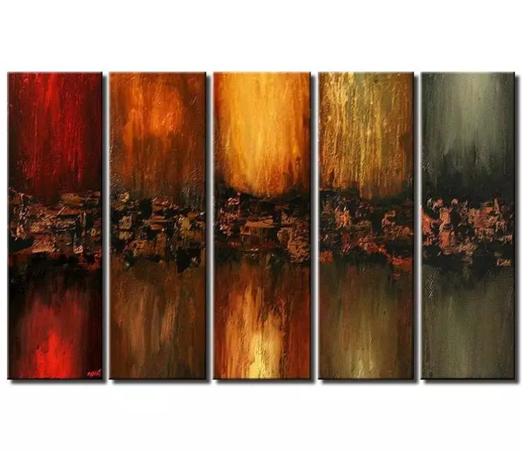 abstract painting - big multi panel modern wall art on canvas original large abstract painting in earth tone colors modern living room office decor
