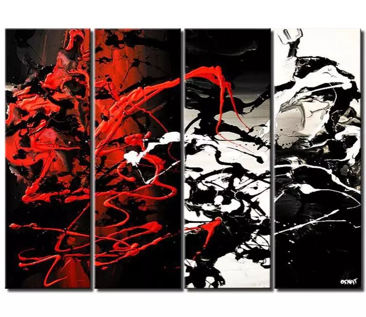 abstract painting - modern black white red abstract painting minimalist multi panel big textured wall art on canvas