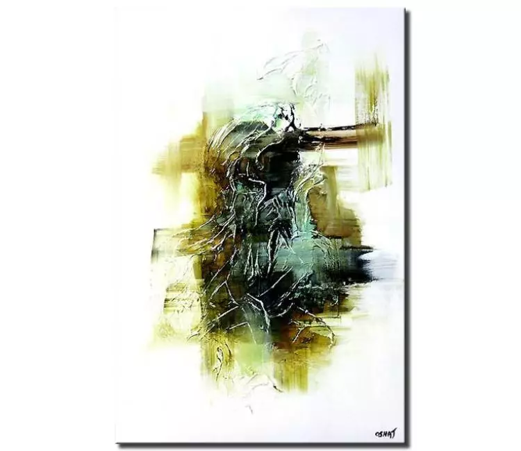 abstract painting - white green vertical modern abstract painting on canvas modern textured minimalist art