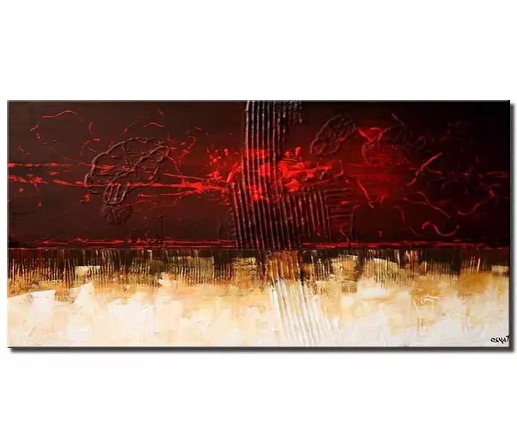 abstract painting - contemporary red white abstract painting on canvas original textured modern living room art