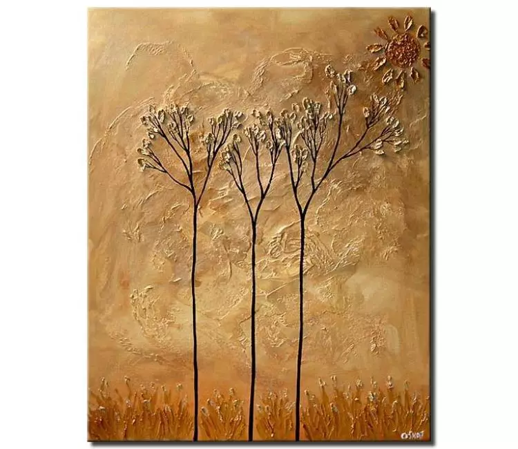 landscape paintings - neutral simple abstract trees art on canvas textured original beige modern trees painting