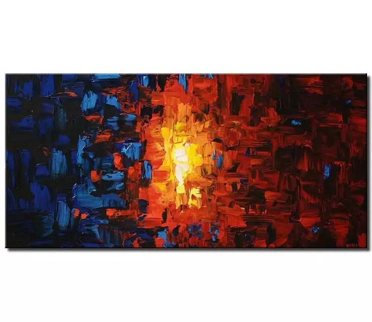 geometric painting - original red blue textured abstract painting on canvas modern living room wall art decor