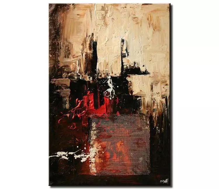 abstract painting - vertical black red beige abstract painting on canvas modern neutral art