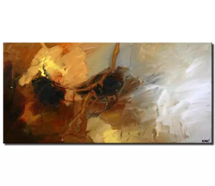 fluid painting - neutral colors abstract painting on large canvas original modern living room wall art