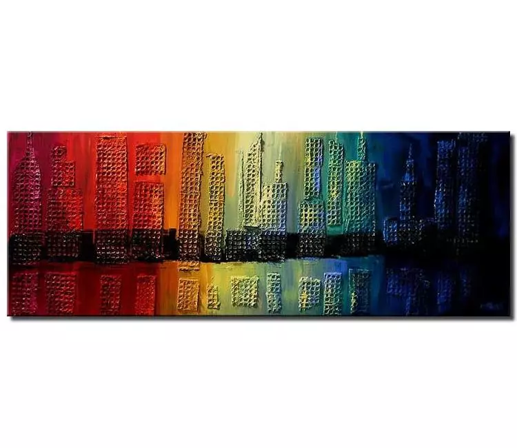 cityscape painting - big colorful abstract cityscape painting on canvas original mixed media city art textured with palette knife