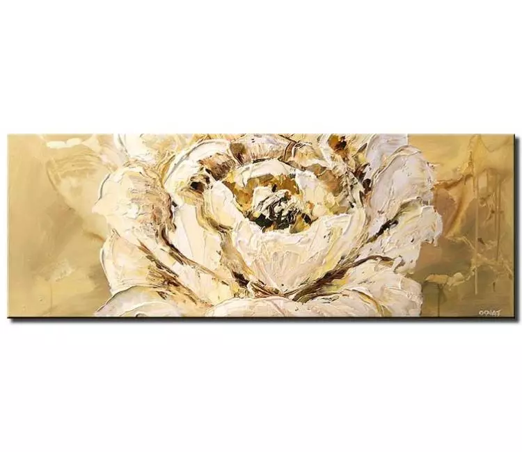 floral painting - large white flower painting on canvas neutral modern original textured art dining room living room bedroom art