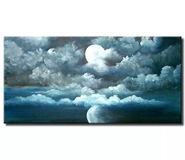 abstract painting - blue abstract painting moon clouds art on canvas living room bedroom wall art