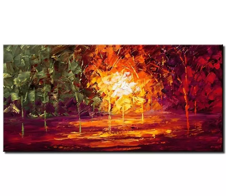 forest painting - textured forest trees painting on canvas original autumn landscape modern palette knife art for living room