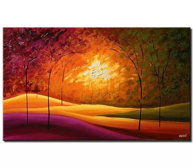 landscape paintings - colorful forest trees painting on canvas original textured autumn landscape modern palette knife art for living room