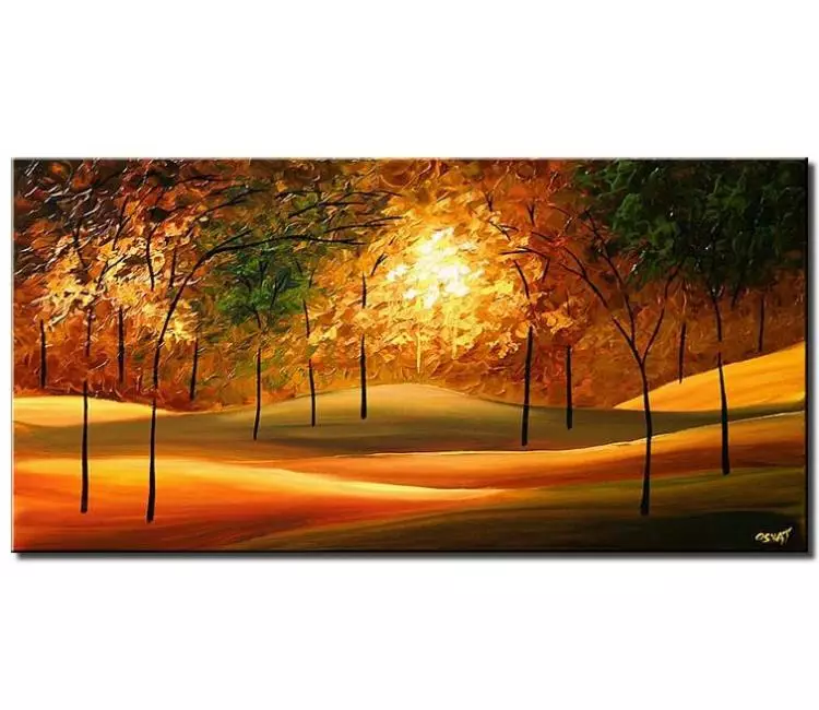 landscape paintings - Fall forest trees painting on canvas original textured autumn landscape modern palette knife art for living room
