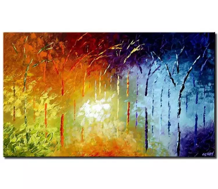 forest painting - colorful forest painting on canvas original textured trees painting abstract landscape art