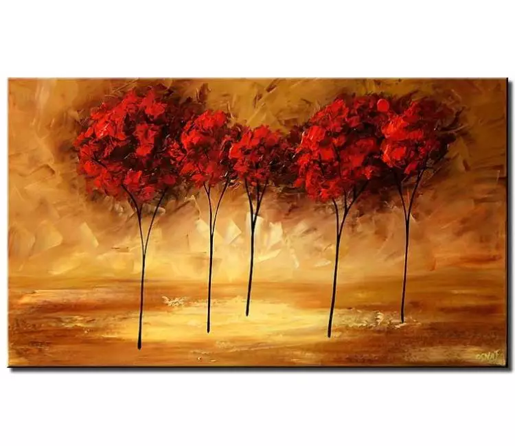 forest painting - red gold trees painting on canvas modern abstract landscape painting for living room