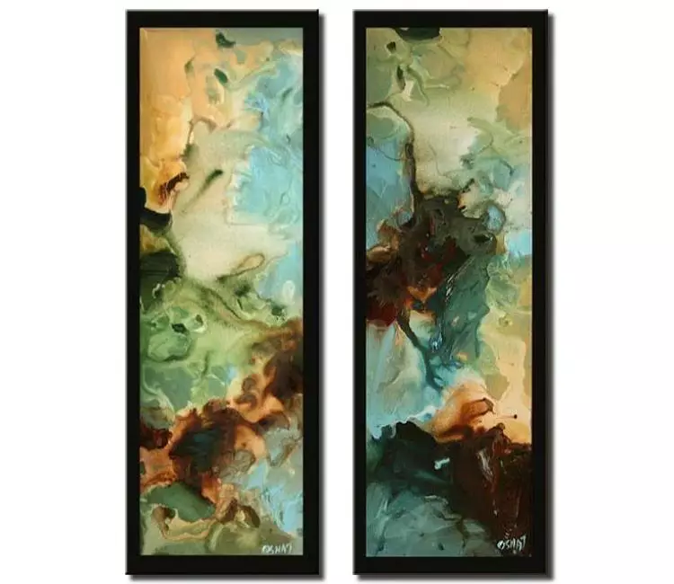 abstract painting - green blue abstract painting on canvas modern set of 2 vertical abstract paintings original