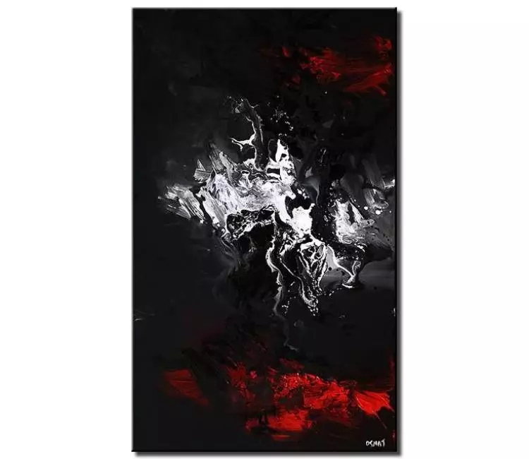 abstract painting - black white red minimalist abstract art on canvas original modern vertical painting