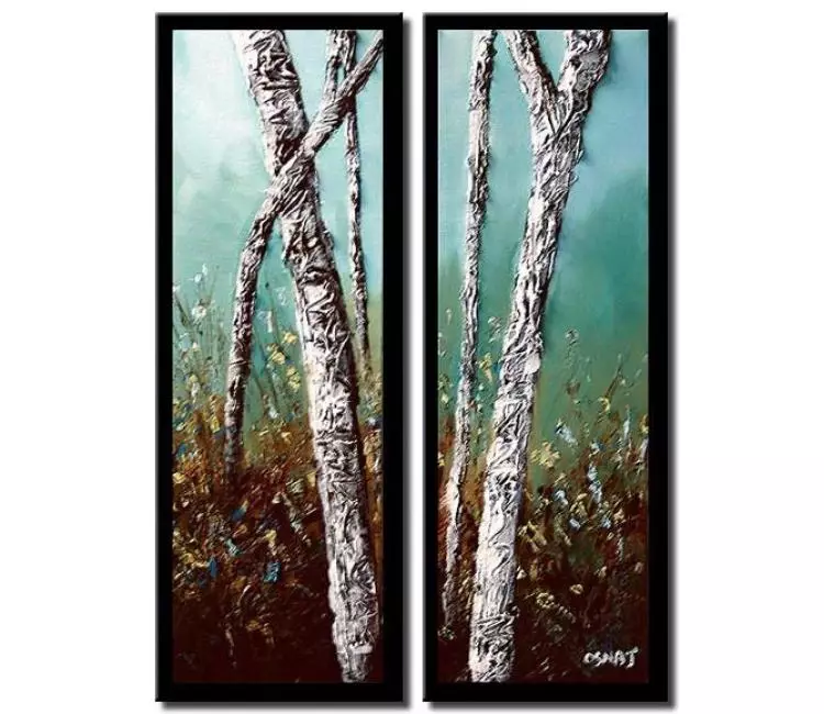 landscape paintings - birch trees painting on canvas original textured living room trees wall art modern spring landscape painting