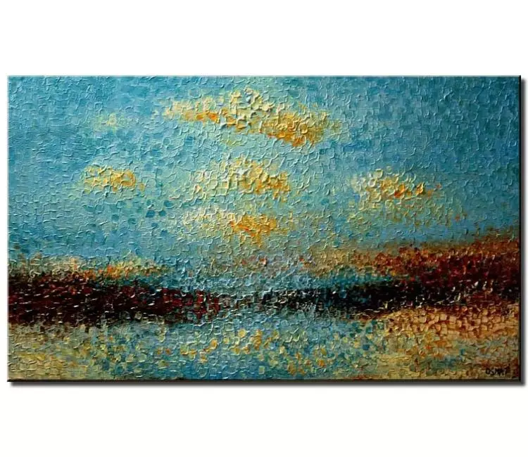 landscape paintings - textured expressionist abstract landscape painting on canvas modern light blue seascape painting