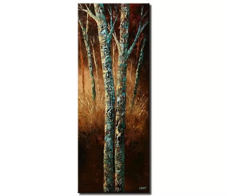 landscape paintings - original abstract birch tree painting on canvas textured vertical forest trees painting modern art for living room