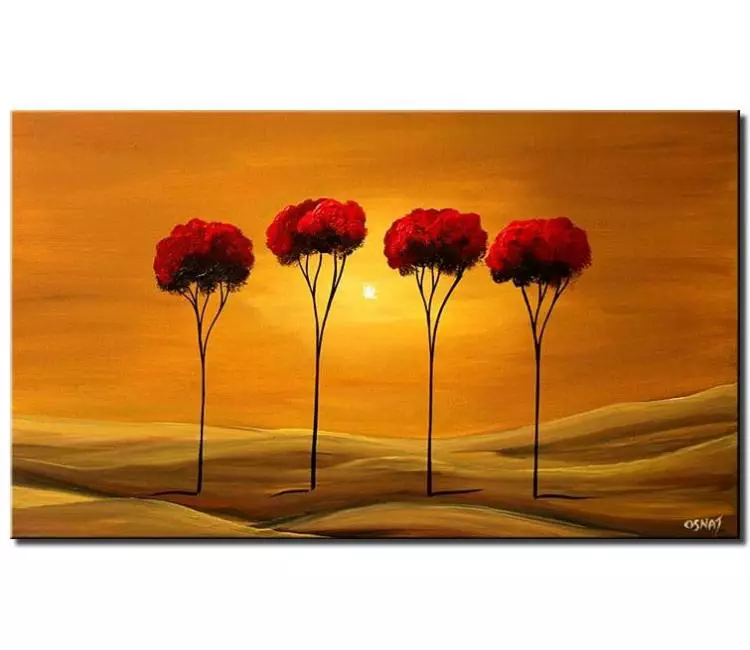 landscape paintings - modern abstract trees painting on canvas original red gold landscape art minimalist modern neutral painting