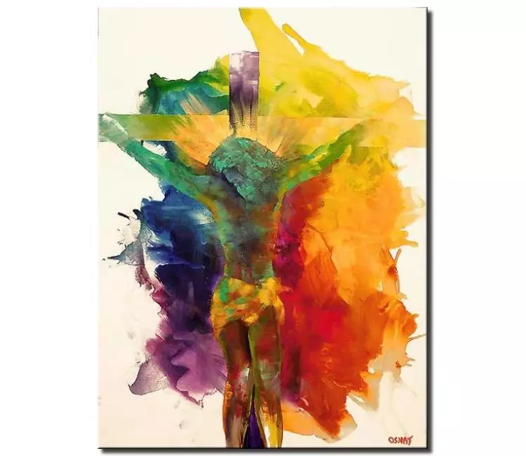 religious painting - colorful Jesus painting on canvas modern crucified Jesus art Christian art