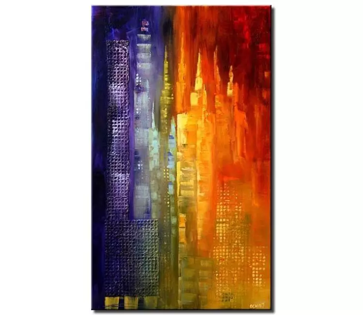 cityscape painting - colorful abstract city painting on canvas original modern textured city art modern living room office wall art