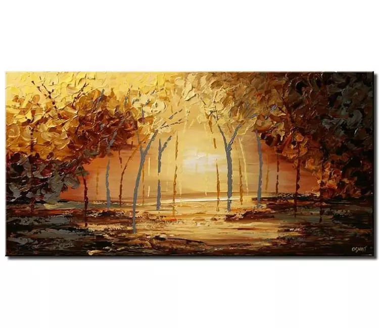 landscape paintings - palette knife landscape painting on canvas neutral wall art forest trees painting original modern living room wall art