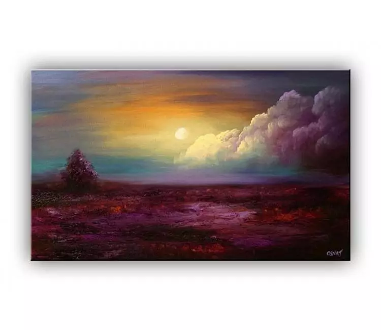landscape paintings - purple grey landscape art on canvas textured original modern acrylic painting