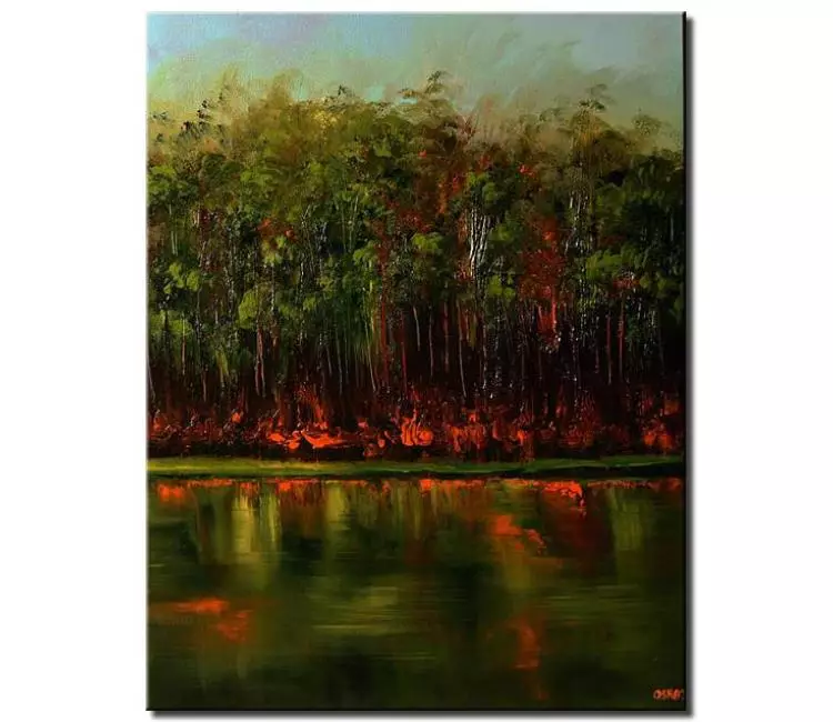 landscape paintings - green forest painting on canvas green woods art original textured trees painting modern living room wall art