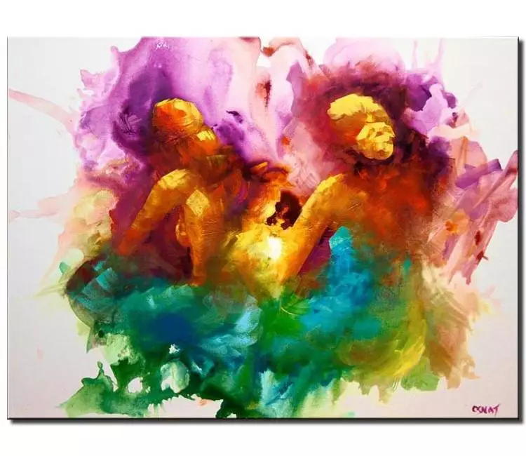 abstract painting - colorful abstract women painting on canvas original modern bedroom living room art