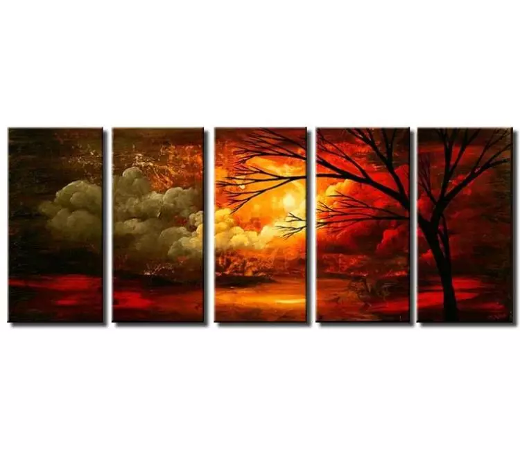 landscape paintings - big abstract landscape painting original large canvas tree art for living room modern red green acrylic wall art