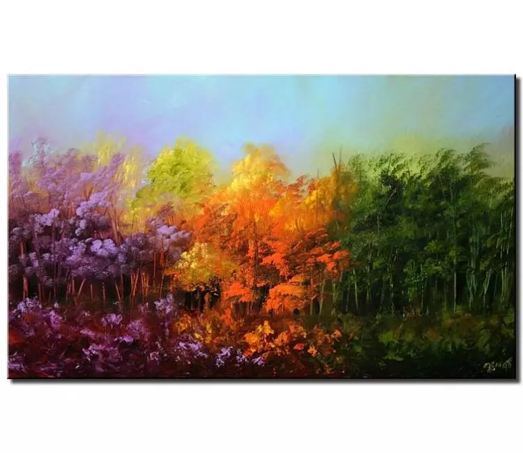 forest painting - colorful abstract landscape art on canvas original forest trees painting modern green purple orange art