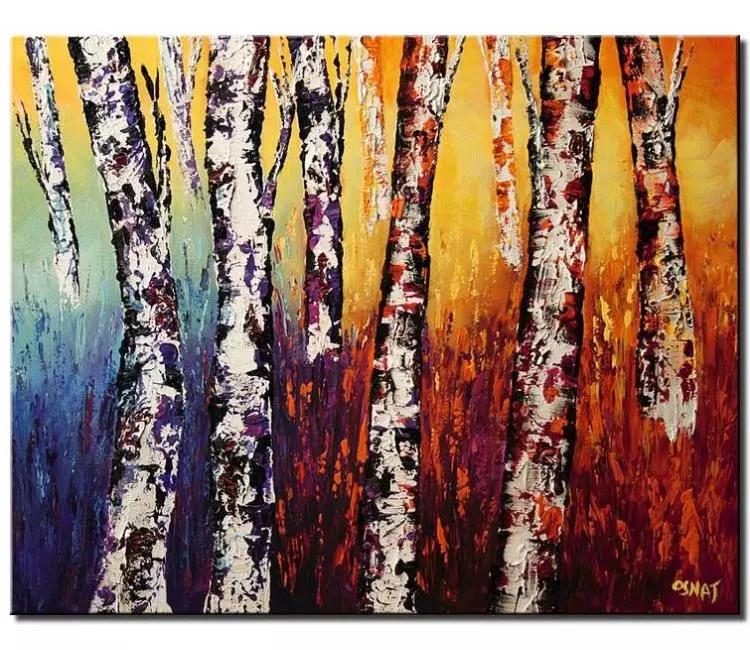 landscape paintings - abstract birch trees colorful